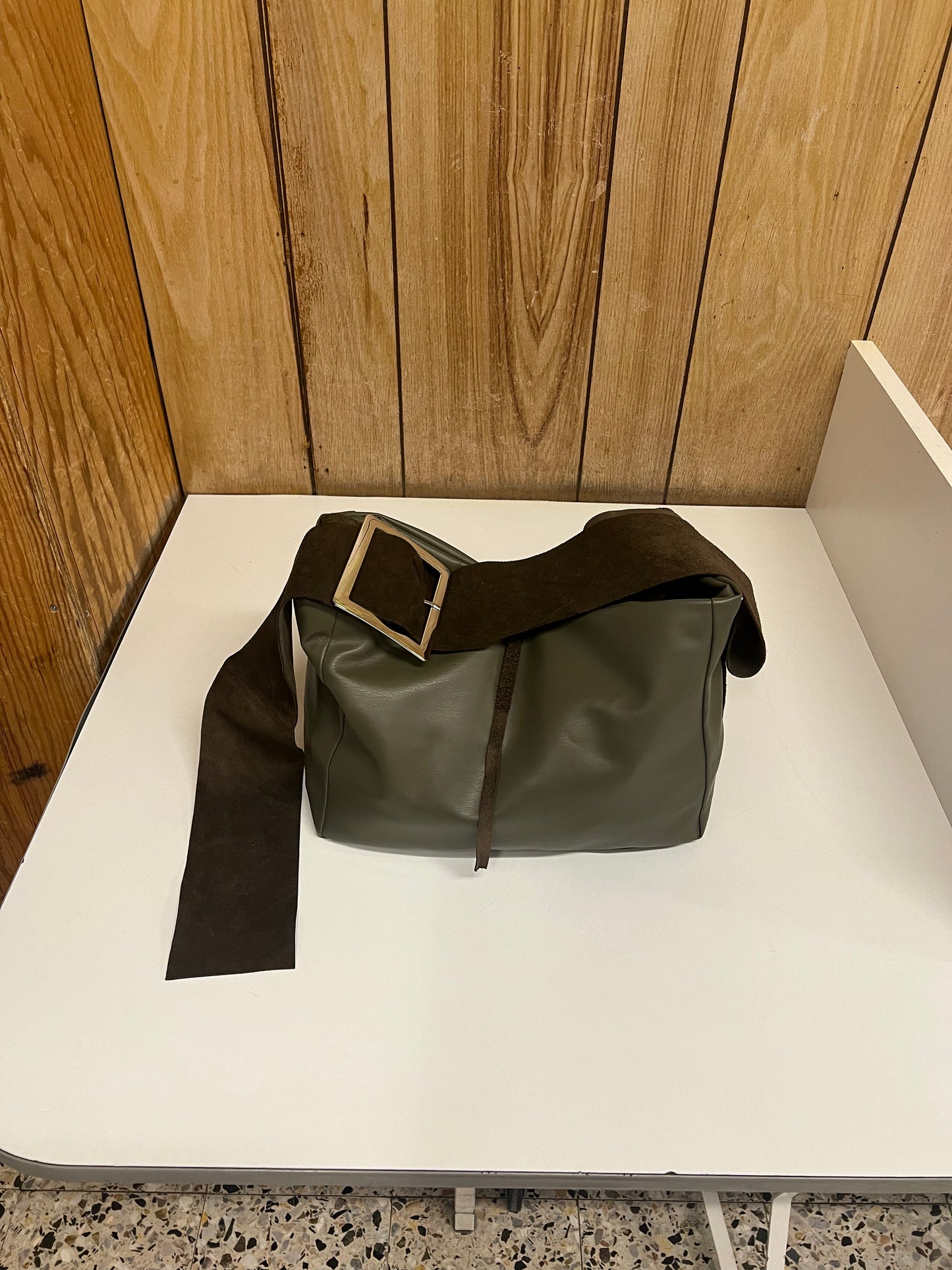 SQUARE buckle - forest small - brown strap